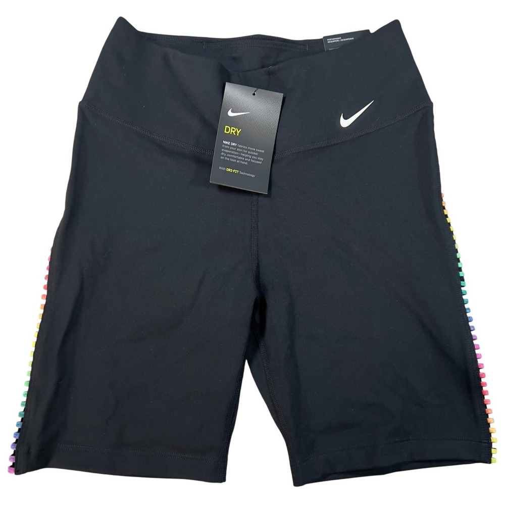Nike One Tight Fit Dri-Fit Black Rainbow Ladder Training Short Women Small‎ NEW